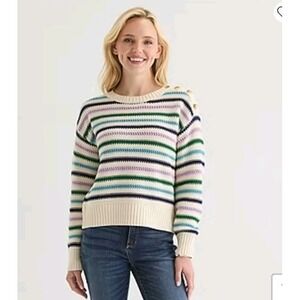 St. John's Bay Womens Crew Neck Long Sleeve Pullover Sweater Striped Size Small
